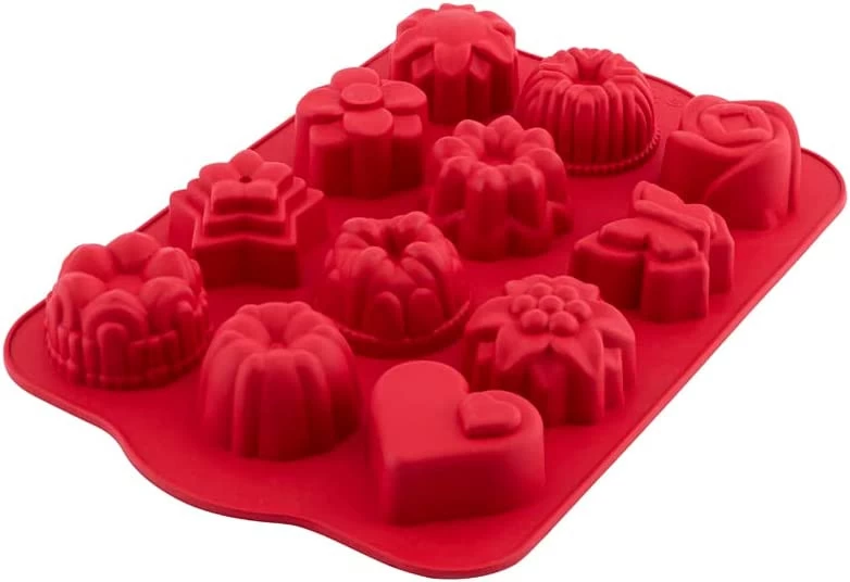 طقم قوالب كيك سيليكون أشكال مختلفة، 12 عين، SL004 - أحمر